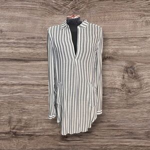 Karlie Striped Long Sleeve Tunic Top Long Size Small Semi Sheer